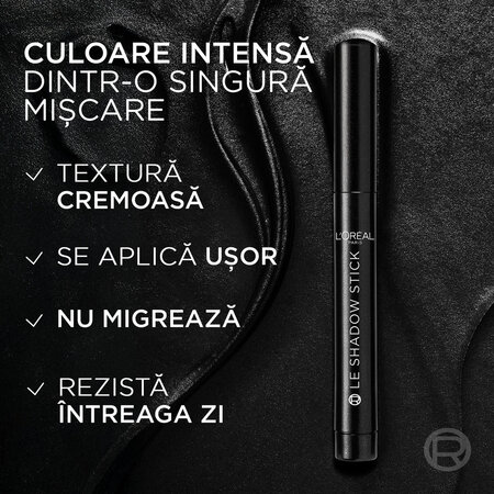Fard de pleoape cremos Nuanta 490 All Night Black Le Shadow Stick Smokey, 1.4 g, Loreal 687260