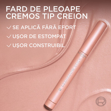 Fard de pleoape cremos Nuanta 245 Alluring Rose Le Shadow Stick Glow, 1.4 g, Loreal 687219