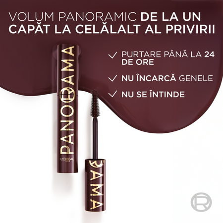 Mascara pentru volum Nuanta Bordeaux Cashmere Panorama Chromatic by Volume Million Lashes, 9.9 ml, Loreal 687341
