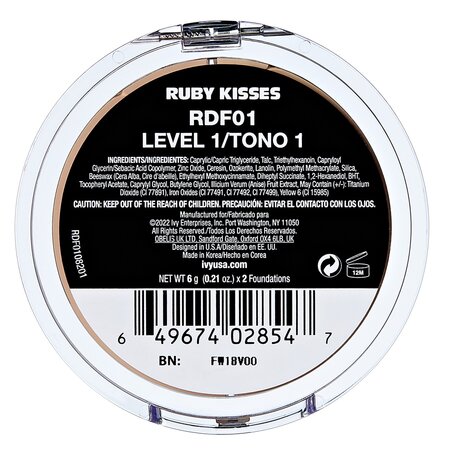 Fond de ten compact Duo Cream Foundation Level 1, 12 g, Ruby Kisses 687413