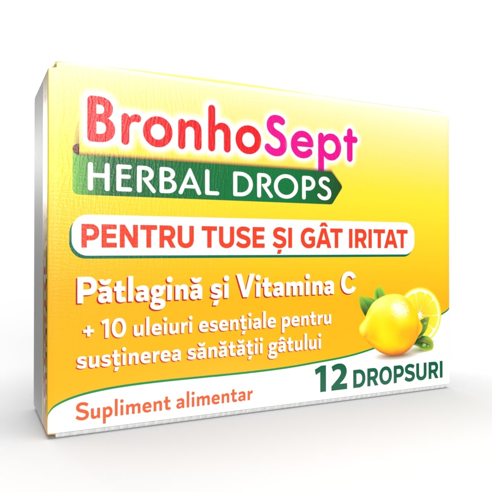 Dropsuri pentru tuse si gat iritat BronhoSept Herbal Drops, 12 dropsuri, Justin Pharma