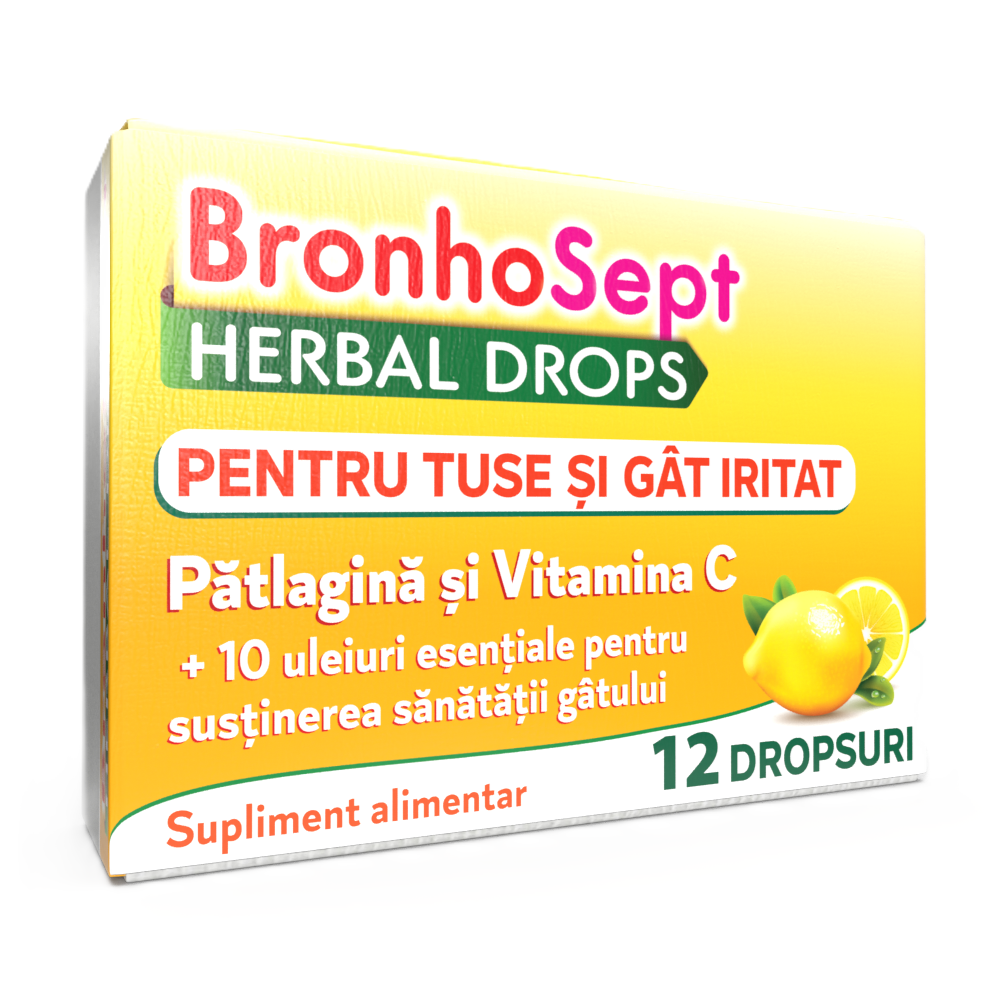 Herbal Drops pentru tuse si gat iritat BronhoSept, 12 dropsuri, Justin Pharma