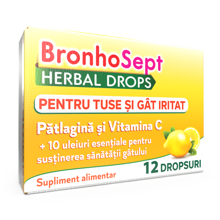 Dropsuri pentru tuse si gat iritat BronhoSept Herbal Drops, 12 dropsuri, Justin Pharma