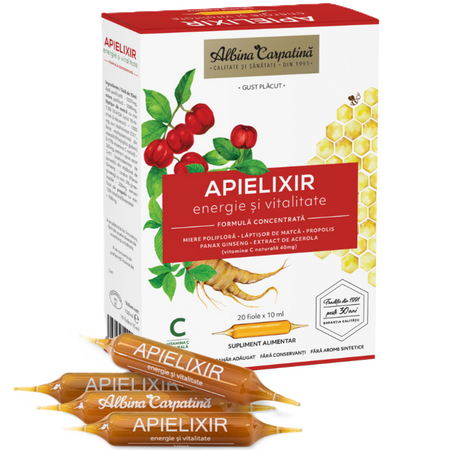 Apielixir energie si vitalitate, 20 fiole x 10 ml, Albina Carpatina