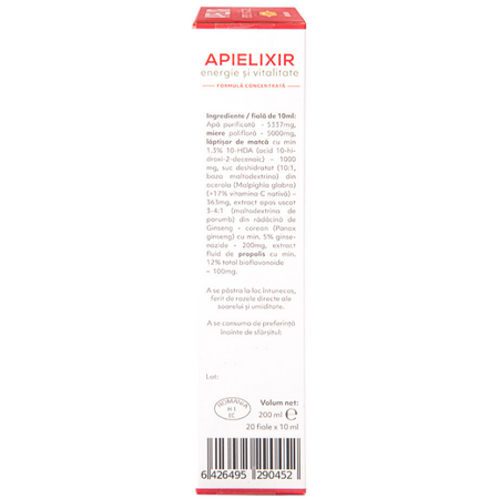 Energie si vitalitate Apielixir, 20 fiole x 10 ml, Albina Carpatina 723460