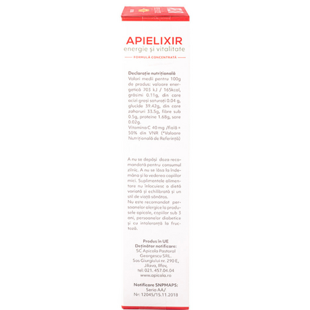 Energie si vitalitate Apielixir, 20 fiole x 10 ml, Albina Carpatina 723459