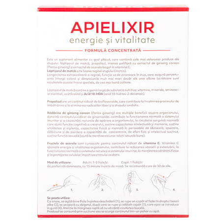 Energie si vitalitate Apielixir, 20 fiole x 10 ml, Albina Carpatina 723458