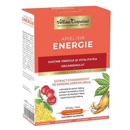 Energie si vitalitate Apielixir, 20 fiole x 10 ml, Albina Carpatina