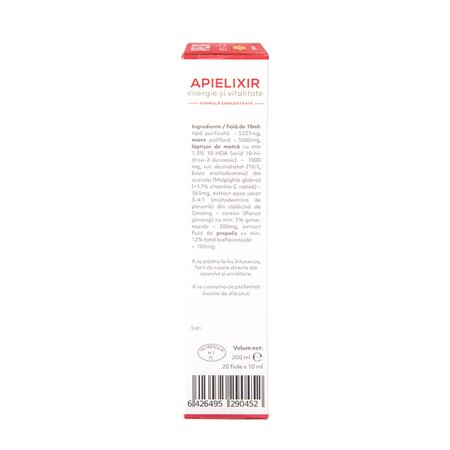 Energie si vitalitate Apielixir, 20 fiole x 10 ml, Albina Carpatina 753672