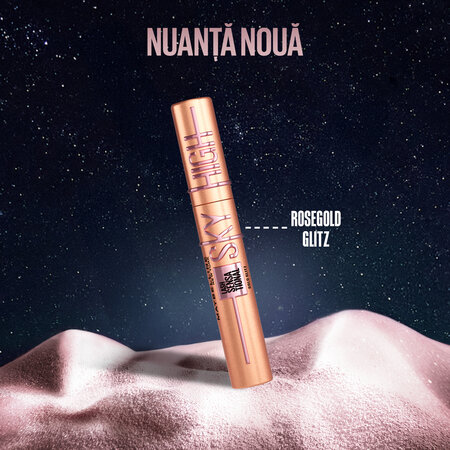 Mascara pentru volum si alungire Nuanat Rose Gold Glitz Lash Sensational Sky High, 7.2 ml, Maybelline 688310