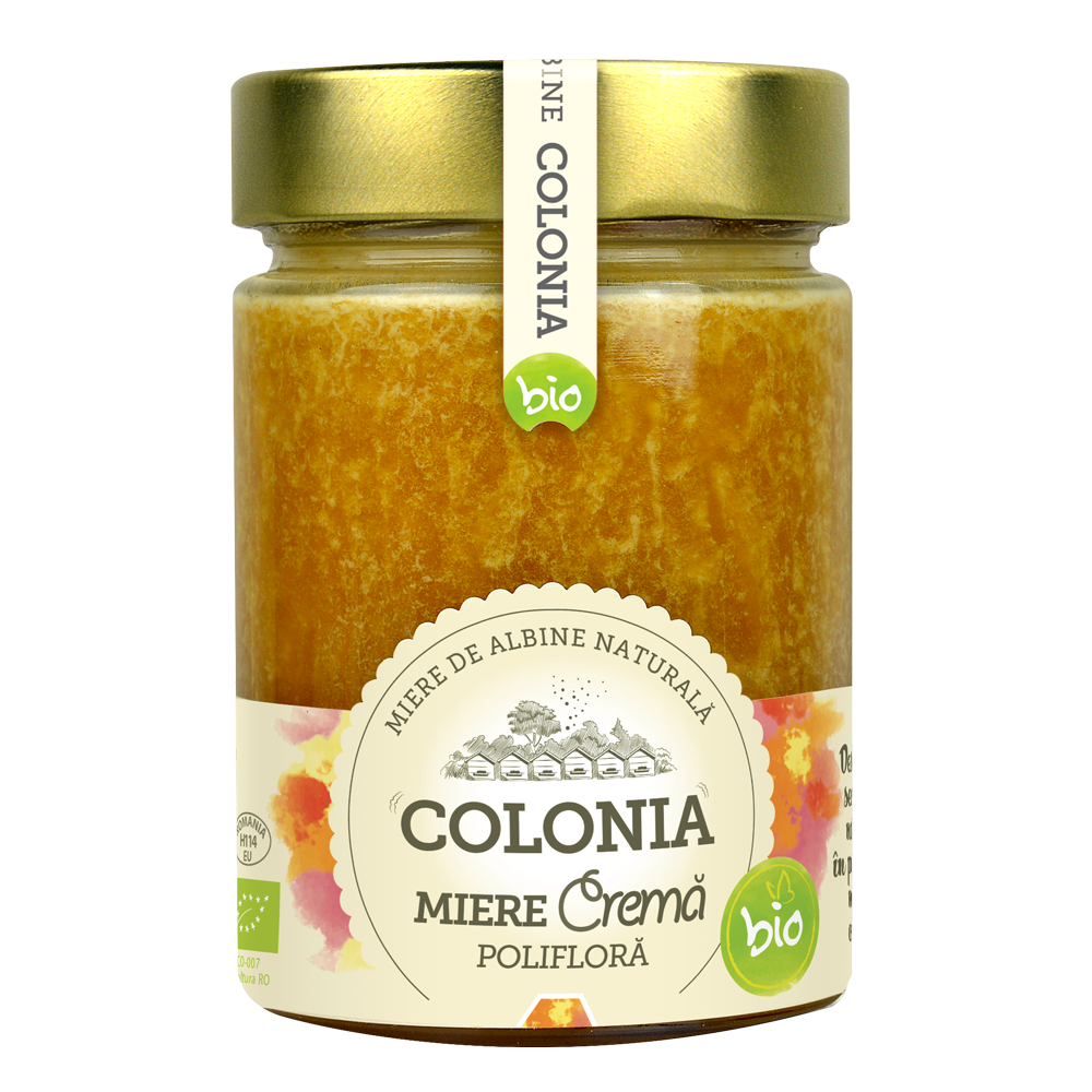 Miere crema bio poliflora Colonia, 420 g, Evicom Honey