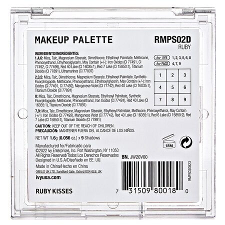 Paleta de farduri Makeup Palette Ruby, 14.4 g, Ruby Kisses 688197