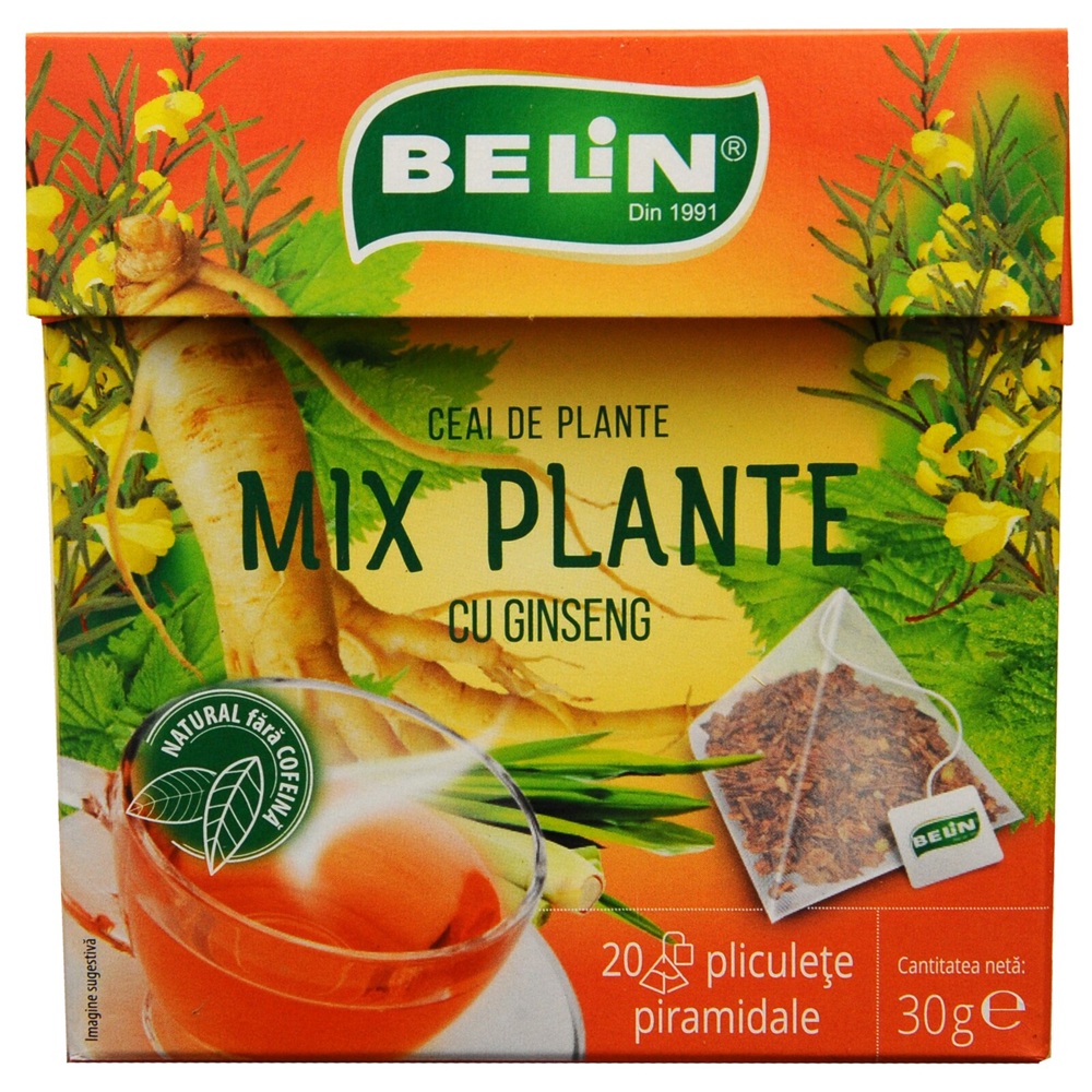 Ceai cu mix de plante si ginseng, 20 plicuri, Belin