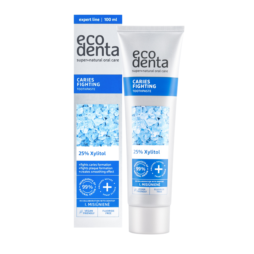 Pasta de dinti impotriva cariilor cu 25% Xylitol Caries Fighting, 100 ml, Ecodenta