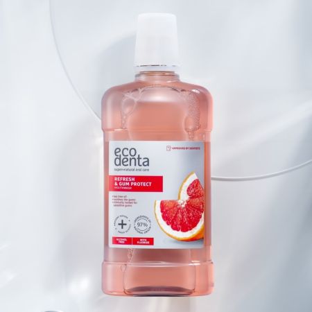 Apa de gura pentru protectia gingiilor cu ulei de tea tree Refresh & Gum Protect, 500 ml, Ecodenta 688509