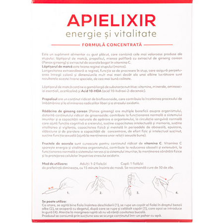 Energie si vitalitate Apielixir, 10 fiole x 10 ml, Albina Carpatina 723476