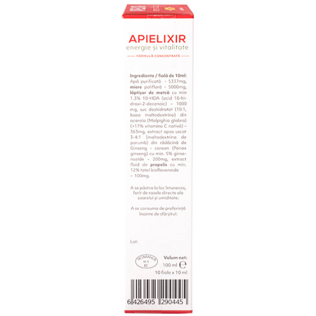 Energie si vitalitate Apielixir, 10 fiole x 10 ml, Albina Carpatina 723477