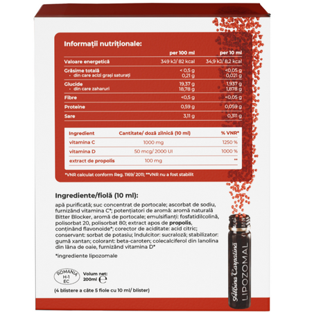 Lipozomal Propolis, Vitamina C si Vitamina D3, 20 fiole, Albina Carpatina 722283
