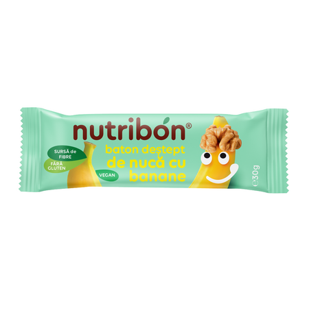 Baton vegan fara gluten cu banane si nuci, 30 g, Nutribon