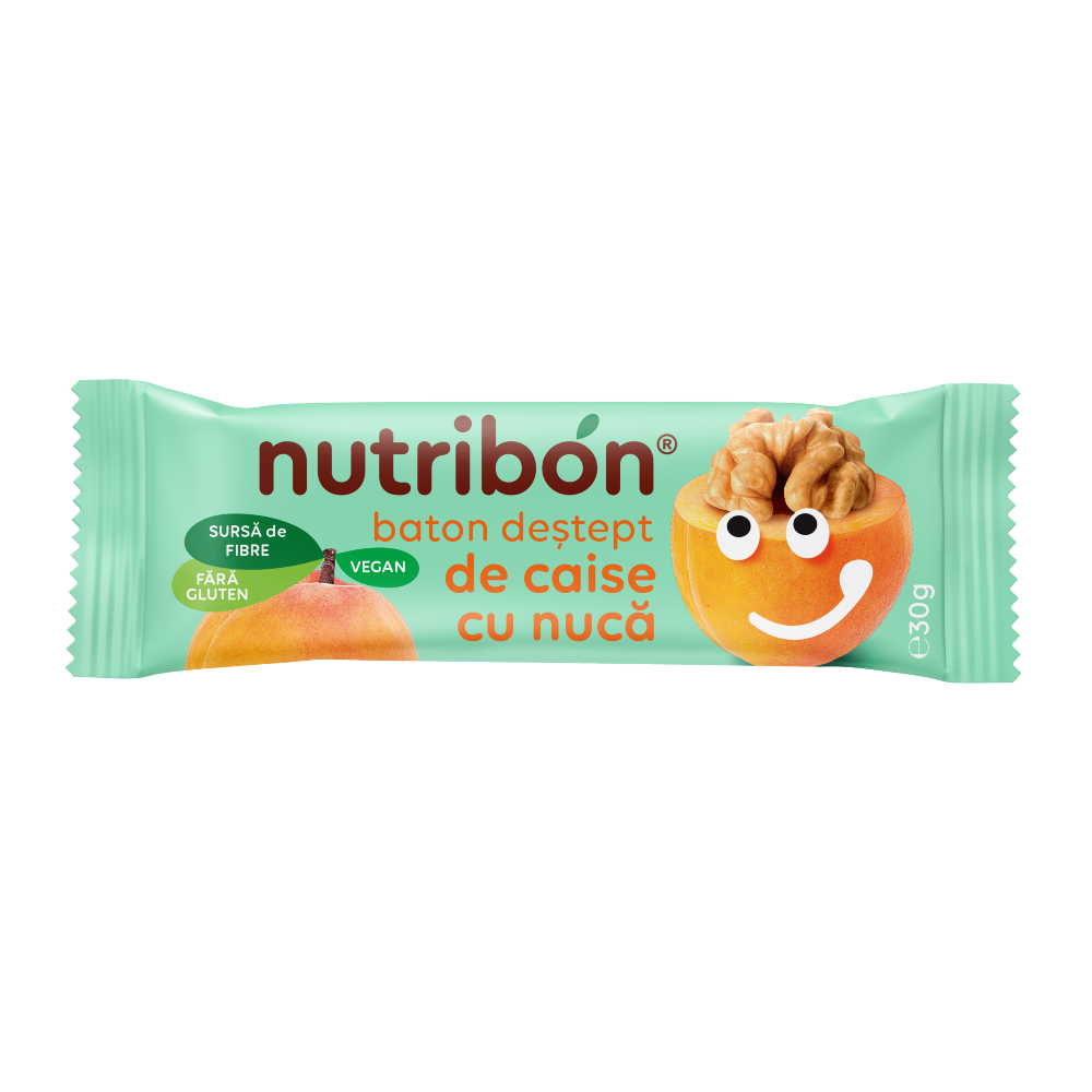 Baton vegan fara gluten cu caise si nuci, 30 g, Nutribon
