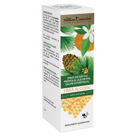Spray de gat cu propolis, ulei de pin, salvie si portocal, 20 ml, Albina Carpatina