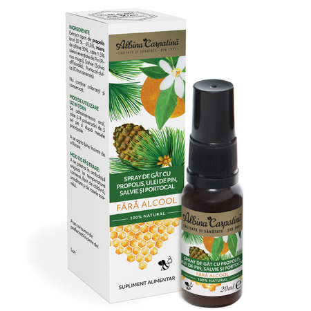 Spray de gat cu propolis, ulei de pin, salvie si portocal, 20 ml, Albina Carpatina 722023