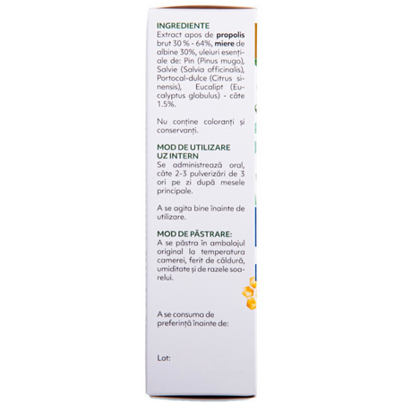 Spray de gat forte cu propolis fara alcool, 20 ml, Albina Carpatina 722036