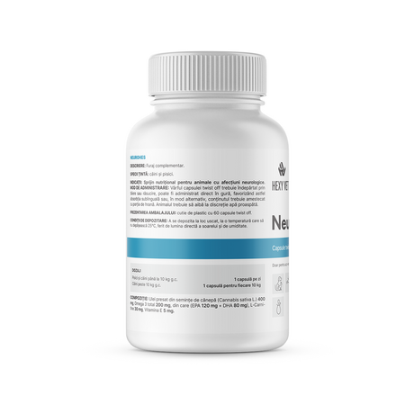 Supliment pentru caini si pisici cu probleme neurologice sau osteoarticulare Neurohes, 60 capsule, Hexy Vet 740585
