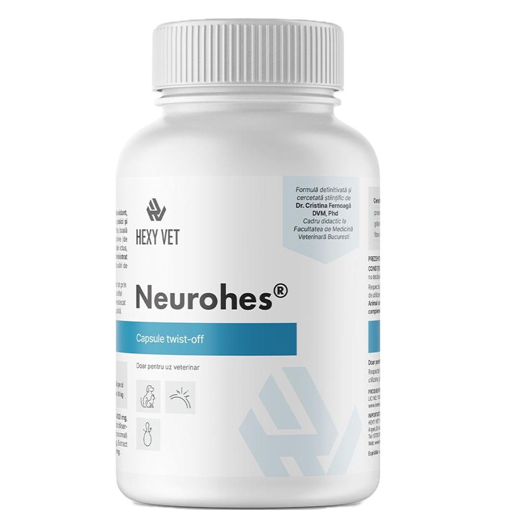 Supliment pentru caini si pisici cu probleme neurologice sau osteoarticulare Neurohes, 60 capsule, Hexy Vet