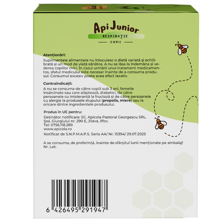 Respiratie copii Apijunior, 20 fiole, Albina Carpatina 722336