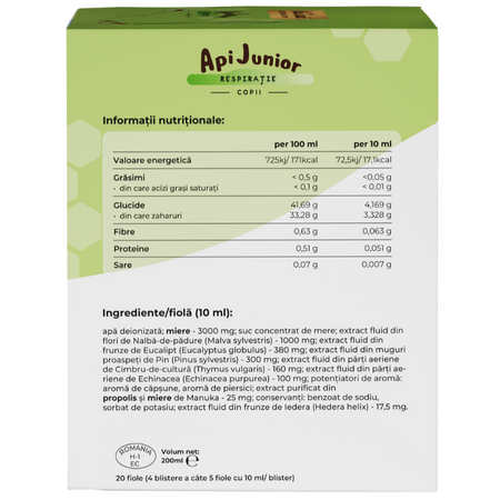 Respiratie copii Apijunior, 20 fiole, Albina Carpatina 722335