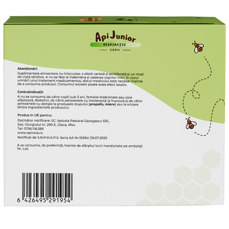 Respiratie copii Apijunior, 30 fiole, Albina Carpatina 722289