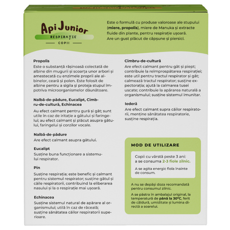 Respiratie copii Apijunior, 30 fiole, Albina Carpatina 722290