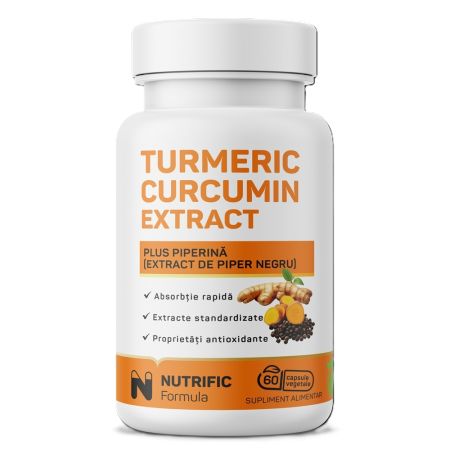 Turmeric Curcumin Extract plus Piperina, 500 mg, 60 capsule vegetale, Nutrific