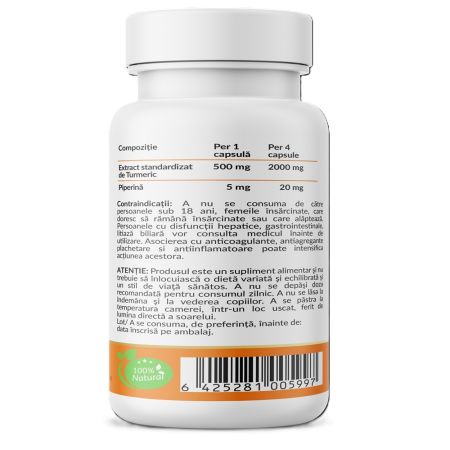 Turmeric Curcumin Extract plus Piperina, 500 mg, 60 capsule vegetale, Nutrific 689936
