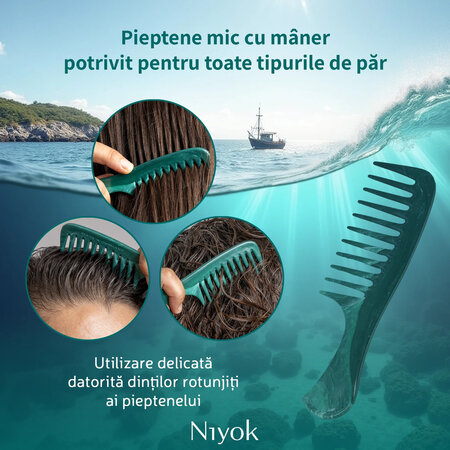 Pieptan mic cu maner din materiale reciclate Comb Recycled, 1 buata, Niyok 689548