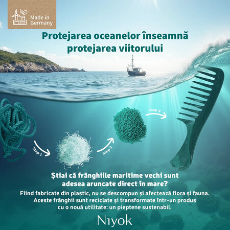 Pieptan mic cu maner din materiale reciclate Comb Recycled, 1 buata, Niyok 689547
