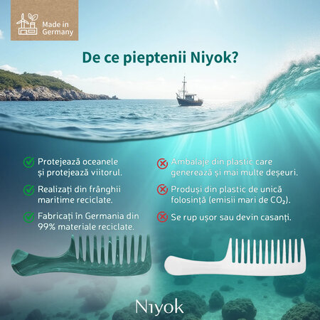 Pieptan mic cu maner din materiale reciclate Comb Recycled, 1 buata, Niyok 689552