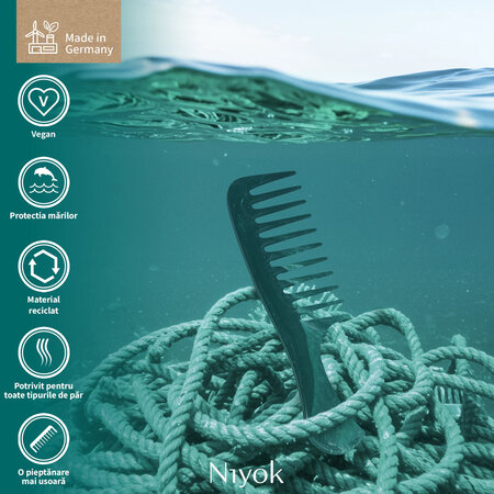 Pieptan mic cu maner din materiale reciclate Comb Recycled, 1 buata, Niyok 689549