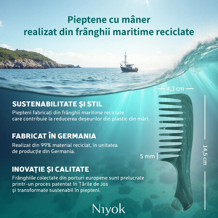 Pieptan mic cu maner din materiale reciclate Comb Recycled, 1 buata, Niyok 689550