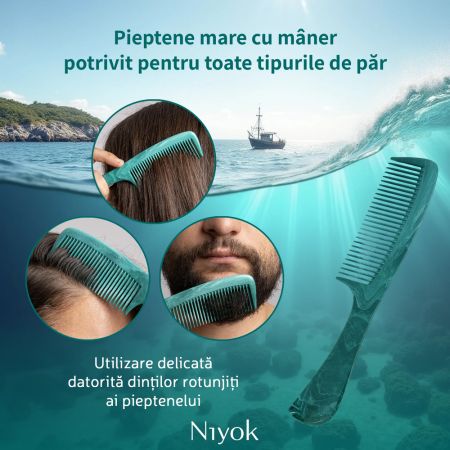 Pieptan mare cu maner din materiale reciclate Comb Recycled, 1 bucata, Niyok 689541