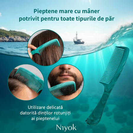 Pieptan mare cu maner din materiale reciclate Comb Recycled, 1 bucata, Niyok 756367