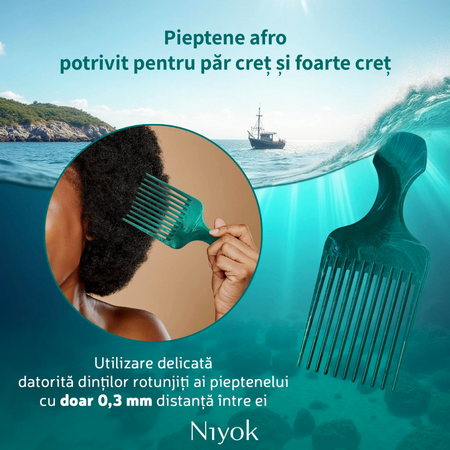 Pieptan din materiale reciclate pentru par cret Afro Comb Recycled, 1 bucata, Niyok 756365