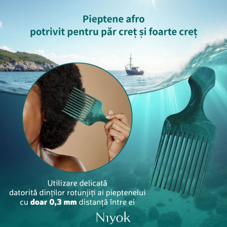 Pieptan din materiale reciclate pentru par cret Afro Comb Recycled, 1 bucata, Niyok 689535
