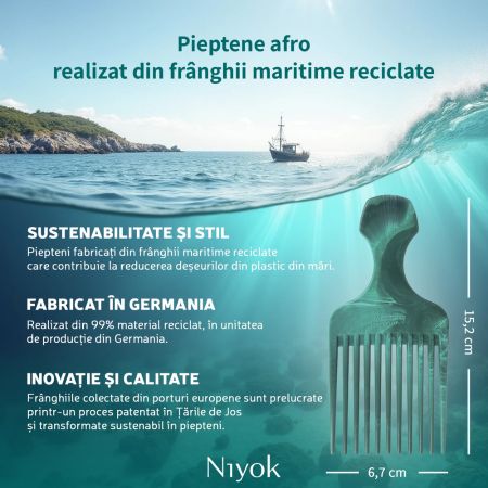 Pieptan din materiale reciclate pentru par cret Afro Comb Recycled, 1 bucata, Niyok 689537