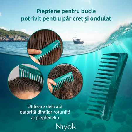 Pieptan din materiale reciclate pentru par cret Comb Recycled, 1 bucata, Niyok 756357