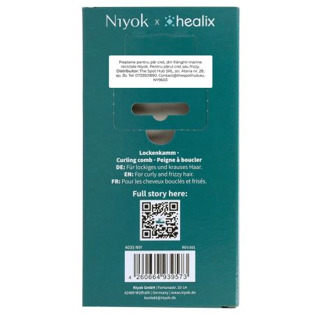 Pieptan din materiale reciclate pentru par cret Comb Recycled, 1 bucata, Niyok 711841