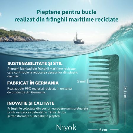 Pieptan din materiale reciclate pentru par cret Comb Recycled, 1 bucata, Niyok 689557
