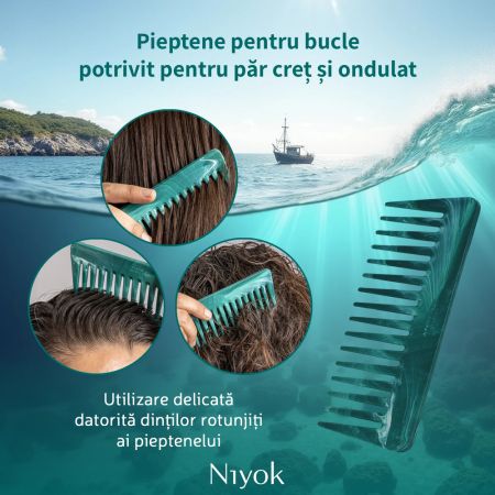 Pieptan din materiale reciclate pentru par cret Comb Recycled, 1 bucata, Niyok 689555