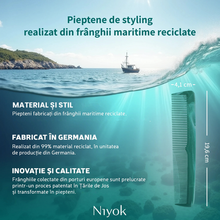 Pieptan din materiale reciclate pentru styling Comb Recycled, 1 bucata, Niyok 756339